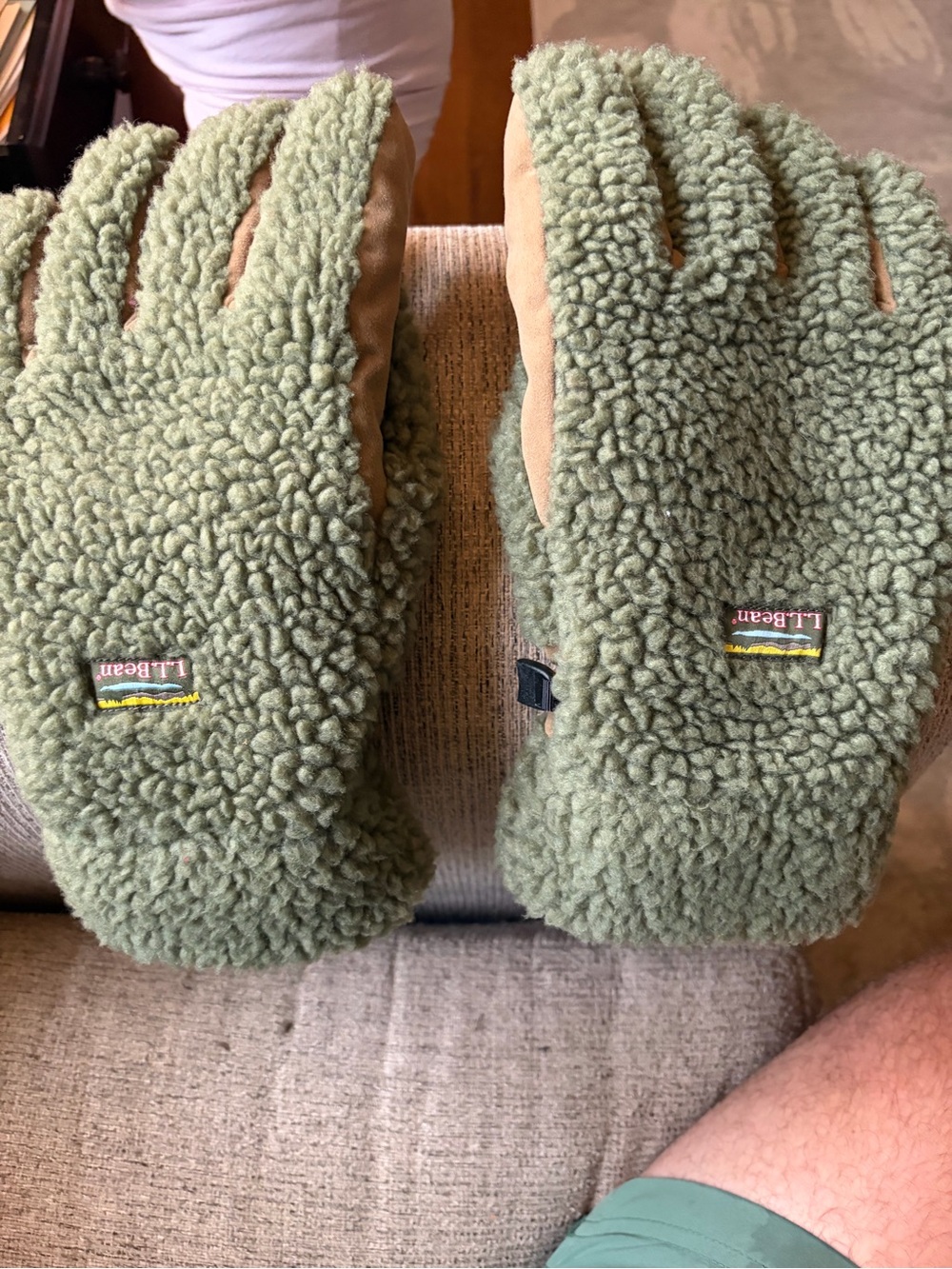 L.L. Bean Olive Green Sherpa-Lined Mittens